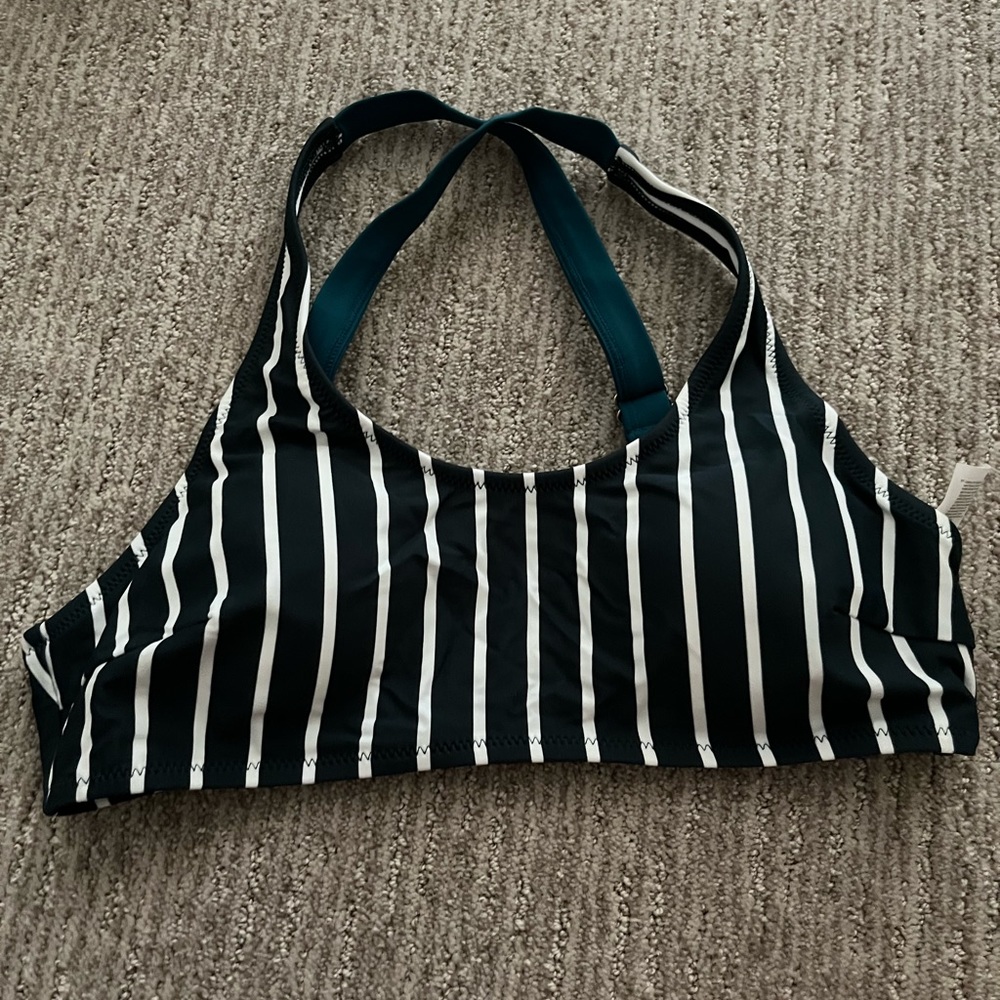 Striped Cupshe Bikini. White and Black and Teal